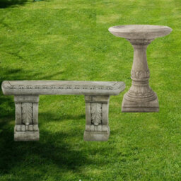 Stone Cast Garden Bench & Lala Design Birdbath - thumbnail 2