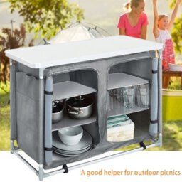 Living And Home Dark Gray Folding Portable Outdoor Camping Kitchen Table Cabinet Storage Bbq Cook Station 100Cm W - thumbnail 7