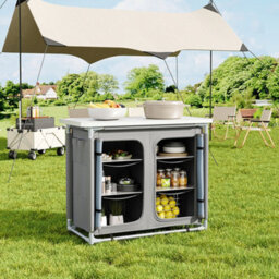 Living And Home Dark Gray Folding Portable Outdoor Camping Kitchen Table Cabinet Storage Bbq Cook Station 100Cm W - thumbnail 1