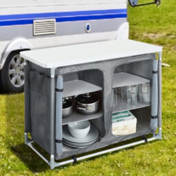 Living And Home Dark Gray Folding Portable Outdoor Camping Kitchen Table Cabinet Storage Bbq Cook Station 100Cm W - thumbnail 3
