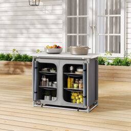 Living And Home Dark Gray Folding Portable Outdoor Camping Kitchen Table Cabinet Storage Bbq Cook Station 100Cm W - thumbnail 2