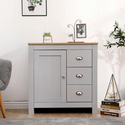 Name Furniturehmd Storage Sideboard Cupboard Buffet Table With 1 Door 3 Drawers Grey And Oak - image 1