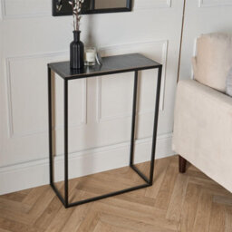 Ohs Marble Effect End Table Living Room Modern Console Bedroom Side Nightstand Metal Frame - thumbnail 1