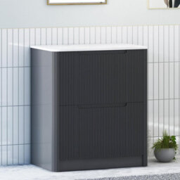 Royal Bathrooms Avenza 600mm Matt Obsidian Black Floor Standing Vanity Unit 2 Drawer Carrara White Undrilled Worktop& No Basin - thumbnail 4