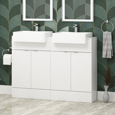 Royal Bathrooms Elena 1200mm Floor Standing Bathroom Vanity Sink Unit Gloss White 4 Door With Semi Recessed Double Basin - image 1