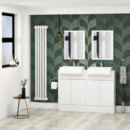 Royal Bathrooms Elena 1200mm Floor Standing Bathroom Vanity Sink Unit Gloss White 4 Door With Semi Recessed Double Basin - thumbnail 3