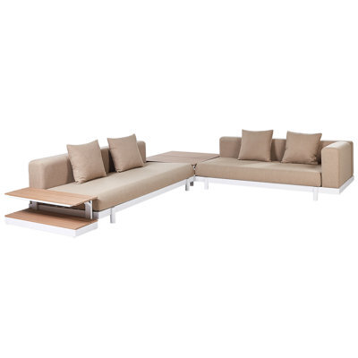Beliani Garden Corner Sofa With Table 5 Seater Missanello Beige - image 1