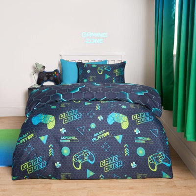 OHS Gaming Duvet Cover Set Reversible Quilt Pillowcase Bedding, Green - Double - image 1