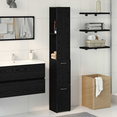 Berkfield Black Oak Bathroom Cabinet 25X25X170 Cm Made Of Engineered Wood - image 1
