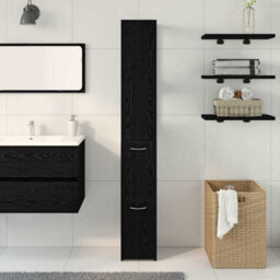 Berkfield Black Oak Bathroom Cabinet 25X25X170 Cm Made Of Engineered Wood - thumbnail 4