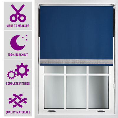 Furnished Diamante Edge Blackout Roller Blinds Made To Measure - Navy Blue (W)180Cm X (L)210Cm - image 1
