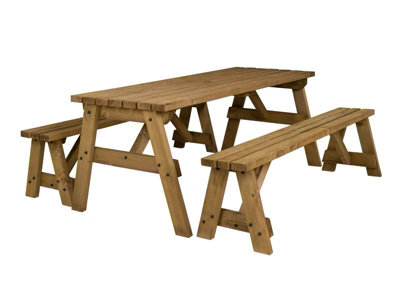 Arbor Garden Solutions Victoria Wooden Picnic Bench And Table Set, Outdoor Dining Set (6Ft, Rustic Brown) - image 1