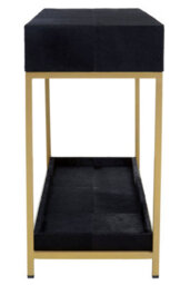 Orsina Hair On Hide Console Table, Black Modern Console Table With 2 Drawer Storage, Luxe Design With Gold Frame - thumbnail 4