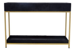 Orsina Hair On Hide Console Table, Black Modern Console Table With 2 Drawer Storage, Luxe Design With Gold Frame - thumbnail 5
