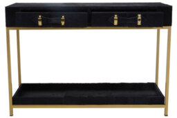 Orsina Hair On Hide Console Table, Black Modern Console Table With 2 Drawer Storage, Luxe Design With Gold Frame - thumbnail 2