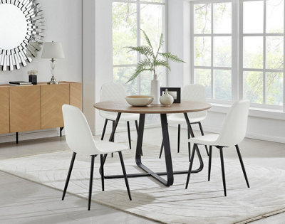 Furniturebox Uk Santorini Brown Round Table  & 4 White Corona Black Leg Chairs - image 1