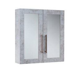 Homestylestore 600 X 650mm Concrete Grey Wall Mounted Mirrored Door Bathroom Cabinet And Aged Bronze T Bar Handles - thumbnail 1