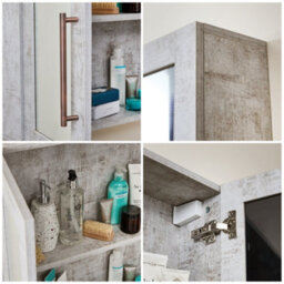 Homestylestore 600 X 650mm Concrete Grey Wall Mounted Mirrored Door Bathroom Cabinet And Aged Bronze T Bar Handles - thumbnail 3