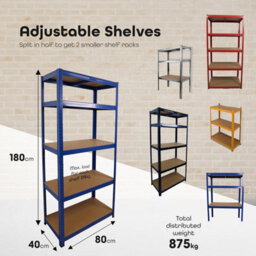 Divchi Garage Shelving Unit 5-Tier Storage Shelves Free Standing Boltless Rack For Home  Office Blue - thumbnail 2