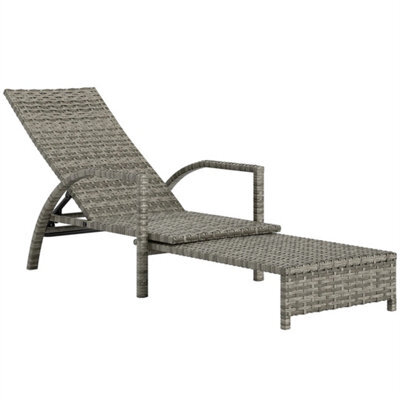 Rattan Sun Lounger With 4-Level Adjustable Backrest, Mixed-Grey - image 1