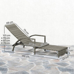 Rattan Sun Lounger With 4-Level Adjustable Backrest, Mixed-Grey - thumbnail 2