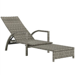 Rattan Sun Lounger With 4-Level Adjustable Backrest, Mixed-Grey - thumbnail 1