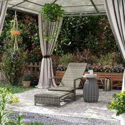 Rattan Sun Lounger With 4-Level Adjustable Backrest, Mixed-Grey - thumbnail 6