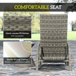 Rattan Sun Lounger With 4-Level Adjustable Backrest, Mixed-Grey - thumbnail 4