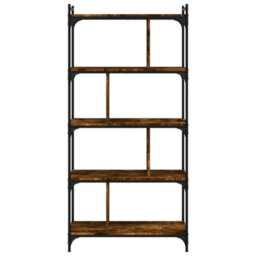 Berkfield Industrial Bookcase 5-Tier Smoked Oak 76X32X158 Cm Engineered Wood - thumbnail 4