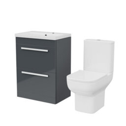 Nes Home 600mm Dark Grey Drawers Basin Vanity Unit Square Close Coupled Toilet - thumbnail 6
