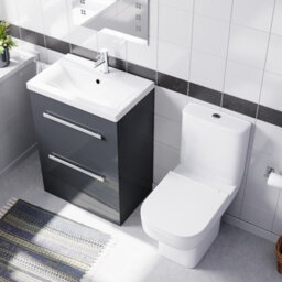Nes Home 600mm Dark Grey Drawers Basin Vanity Unit Square Close Coupled Toilet - thumbnail 3