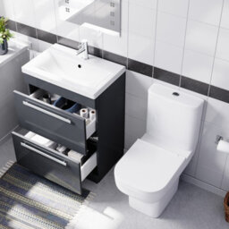 Nes Home 600mm Dark Grey Drawers Basin Vanity Unit Square Close Coupled Toilet - thumbnail 4
