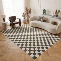 The Rugs Loft Olive And Ivory Checkerboard Living Room Area Rug And Runners Soft Pile - thumbnail 3