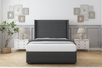 "Comfort Ayla Graphite Dumfries Divan Bed Set 2 Drawers Foot-End - 54"" Wingback & 12"" Footboard 4'6 Double" - image 1