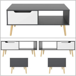 Gr8 Home Wooden Grey White Scandinavian Coffee Table With Legs Storage Compartment Drawer - thumbnail 4