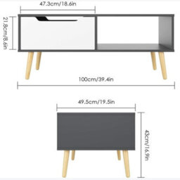 Gr8 Home Wooden Grey White Scandinavian Coffee Table With Legs Storage Compartment Drawer - thumbnail 3