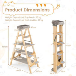 Costway Pine Wood Cat Tree 5-Level Foldable Cat Climbing Tower W/ Ladder Design - thumbnail 2