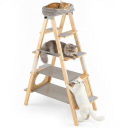 Costway Pine Wood Cat Tree 5-Level Foldable Cat Climbing Tower W/ Ladder Design - thumbnail 9
