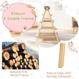 Costway Pine Wood Cat Tree 5-Level Foldable Cat Climbing Tower W/ Ladder Design - thumbnail 7