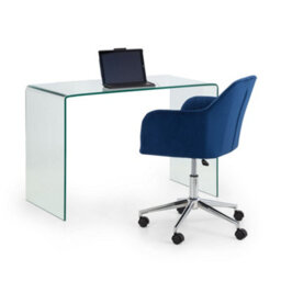 Oakham Signature Montrose Desk With Executive Ardmore Velvet Swivel Office Chair In Blue And Chrome