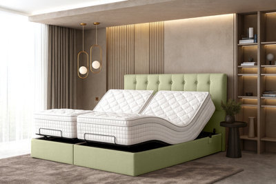Flex Lift Electric Adjustable Bed Set With Mattress And Headboard, Beige