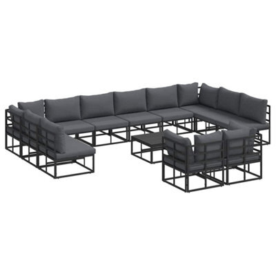 Berkfield Modern Garden Sofa Set With Cushion 13 Pcs Black Aluminium
