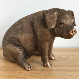 Animal Crackers Bronze Effect Sitting Pig Ornament, Leonardo Reflections Bronzed Collection, Gift Boxed
