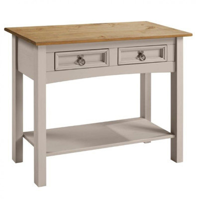 Mercers Furniture Corona 2 Drawer Console Table Grey Wax  1 Shelf Hallway Side Unit Solid Wood Pine Wooden With Mexican Styling - image 1