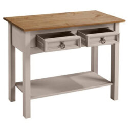 Mercers Furniture Corona 2 Drawer Console Table Grey Wax  1 Shelf Hallway Side Unit Solid Wood Pine Wooden With Mexican Styling - thumbnail 3