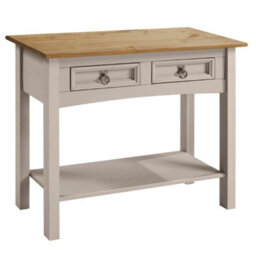Mercers Furniture Corona 2 Drawer Console Table Grey Wax  1 Shelf Hallway Side Unit Solid Wood Pine Wooden With Mexican Styling - thumbnail 1