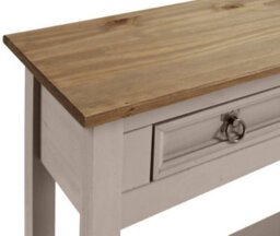 Mercers Furniture Corona 2 Drawer Console Table Grey Wax  1 Shelf Hallway Side Unit Solid Wood Pine Wooden With Mexican Styling - thumbnail 4