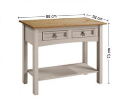 Mercers Furniture Corona 2 Drawer Console Table Grey Wax  1 Shelf Hallway Side Unit Solid Wood Pine Wooden With Mexican Styling - thumbnail 5
