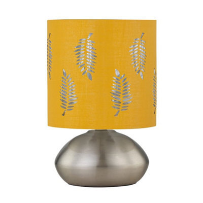 First Choice Lighting Jenson - Brushed Chrome Touch Table Lamp With Ochre Fern Shade - image 1