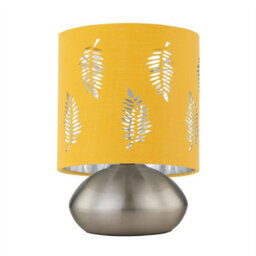 First Choice Lighting Jenson - Brushed Chrome Touch Table Lamp With Ochre Fern Shade - thumbnail 2